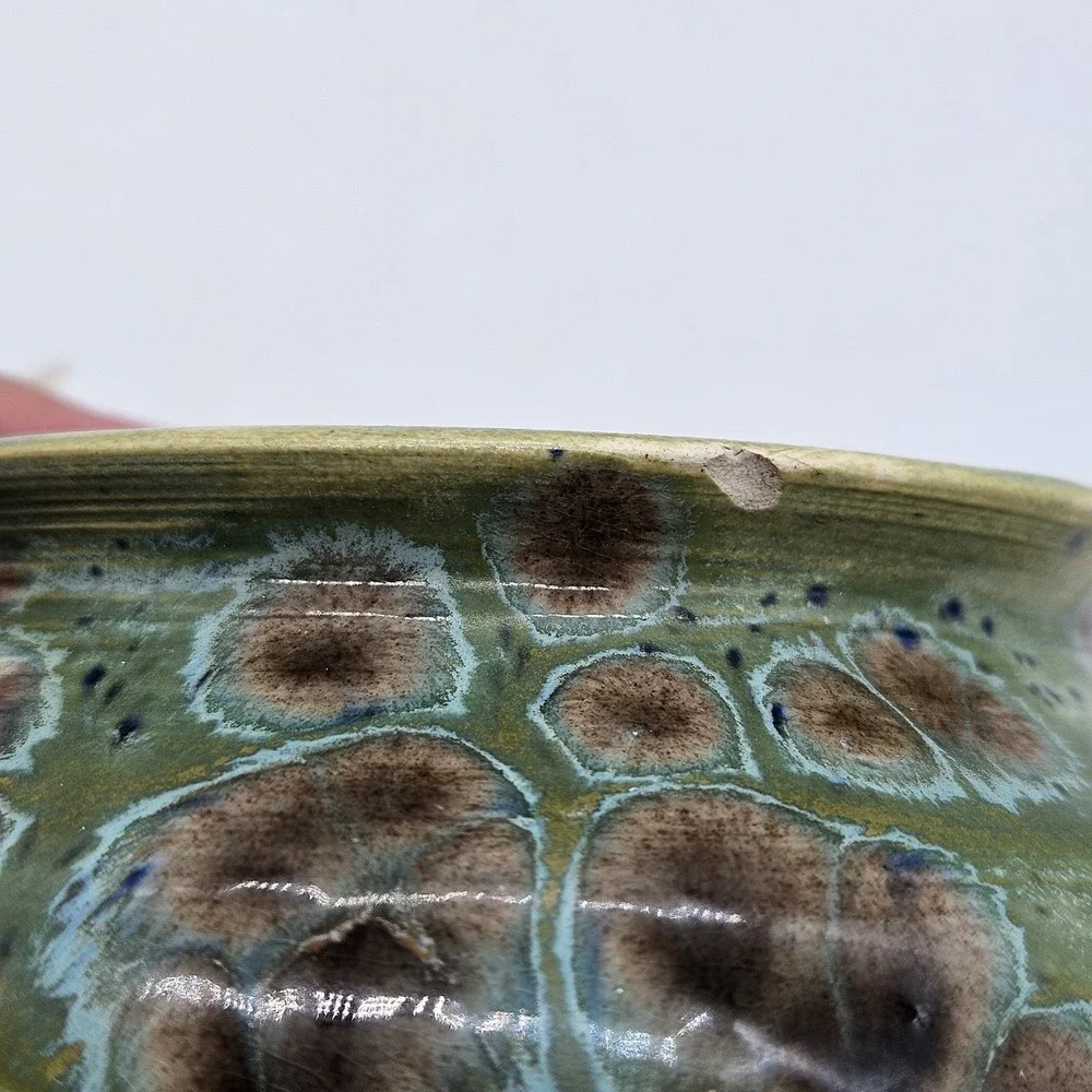 VTG Studio Pottery Crystalline Glaze Small Vase Pot Green Blue Brown Signed